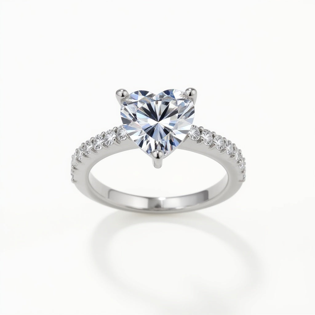 Classic Romantic 1ct Moissanite Ring / 925 Sterling Silver – Heart Cut, VVS1 Clarity