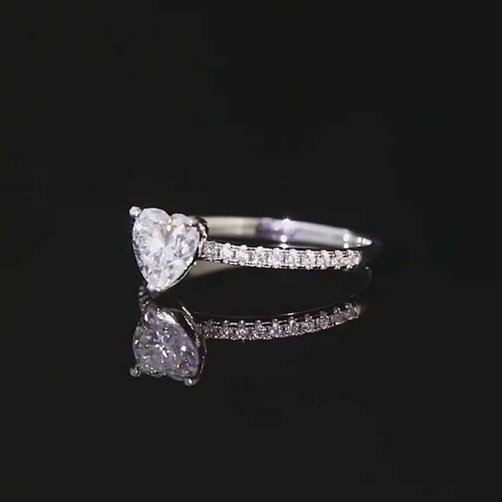 Classic Romantic 1ct Moissanite Ring / 925 Sterling Silver – Heart Cut, VVS1 Clarity